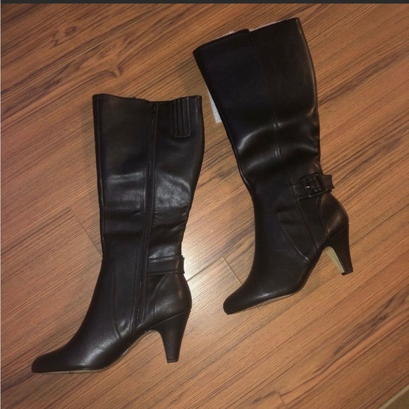 😍✨New Rangi Tall Block Heel Boot Caviar Black 9.5 Wide Calf - Picture 2 of 3